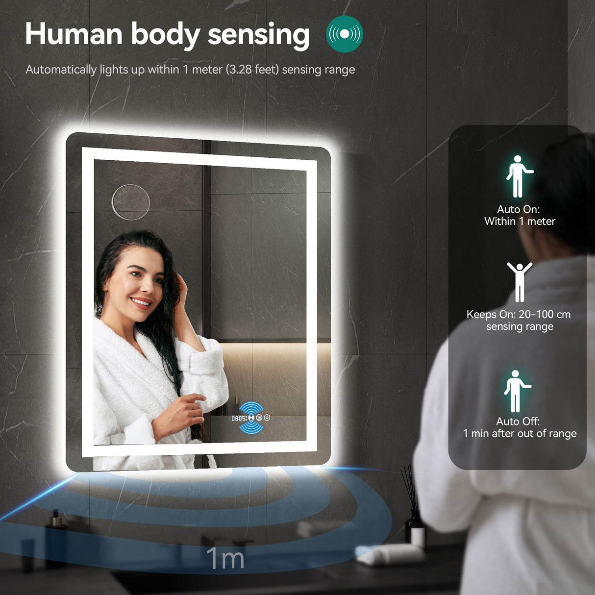 24x32 LED Bathroom Mirror with Motion Sensor & Anti-Fog