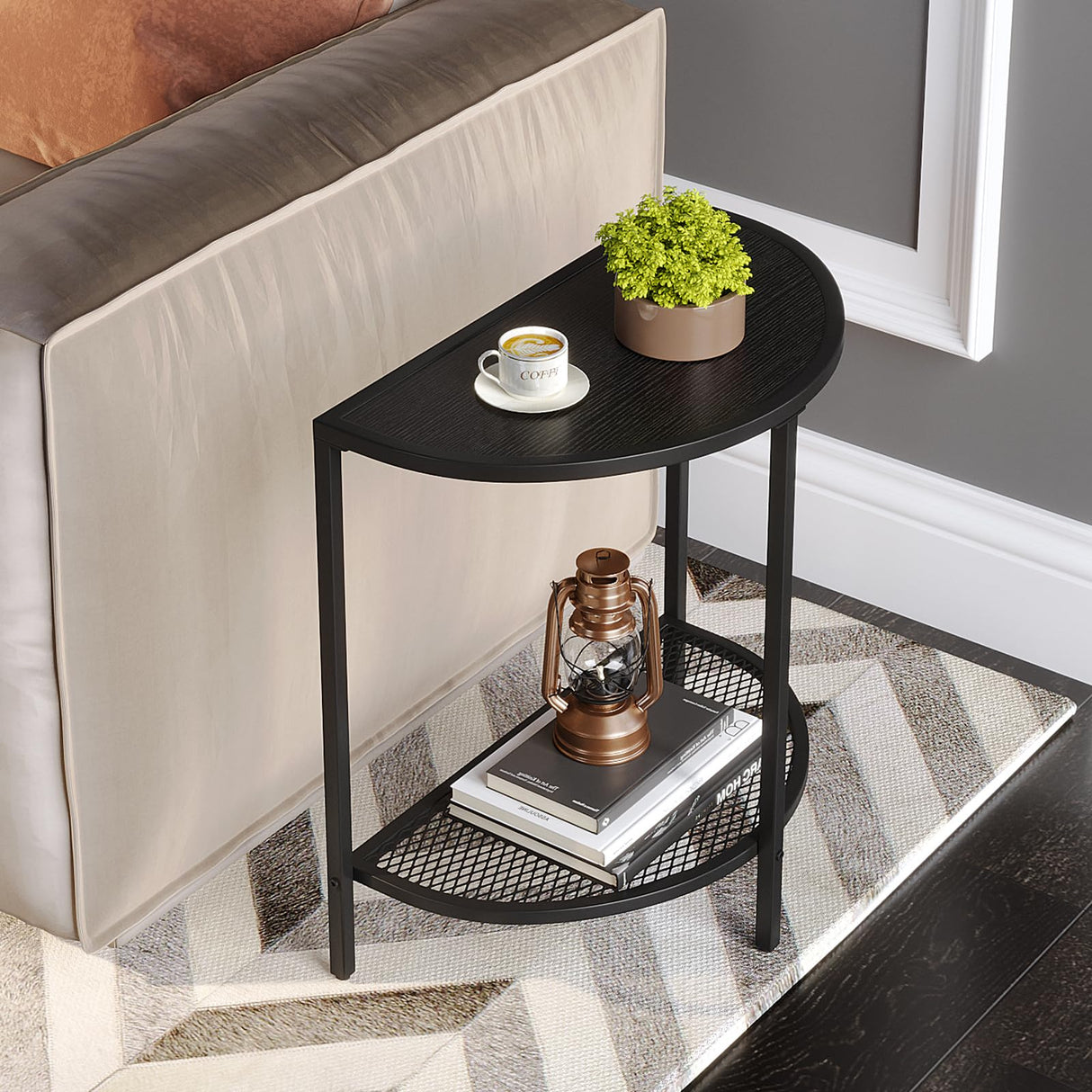 Black Side Table 19.7'' Half Moon Bed Side Tables 18.7"*10.4" Night Stand Small End