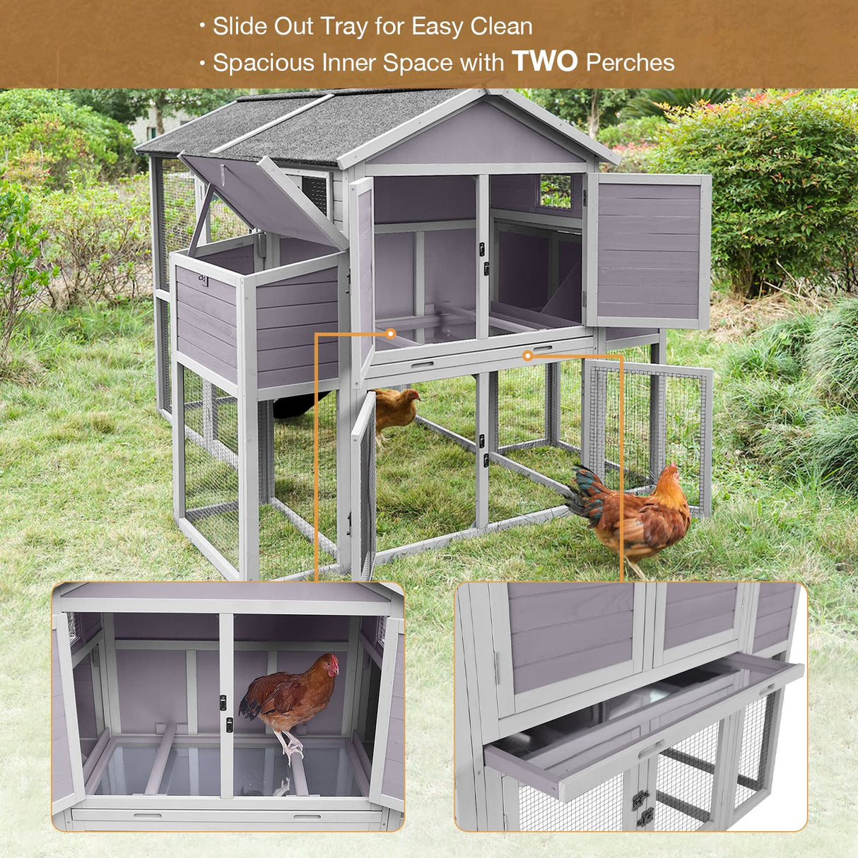 Large Chicken Coops for 6-10 Chickens, Hen House with 2 Nesting Boxes
