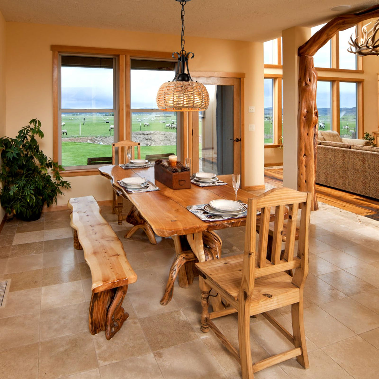 ZSYSZM 12.6”Boho Large Light Fixture,3-Lights Farmhouse Chandelier for Dining Room,Coastal Wicker Chandeliers,Rattan Pendant Light Kitchen Island,Rustic Chandelier Over Table,Bedroom,Hallway, Foyer