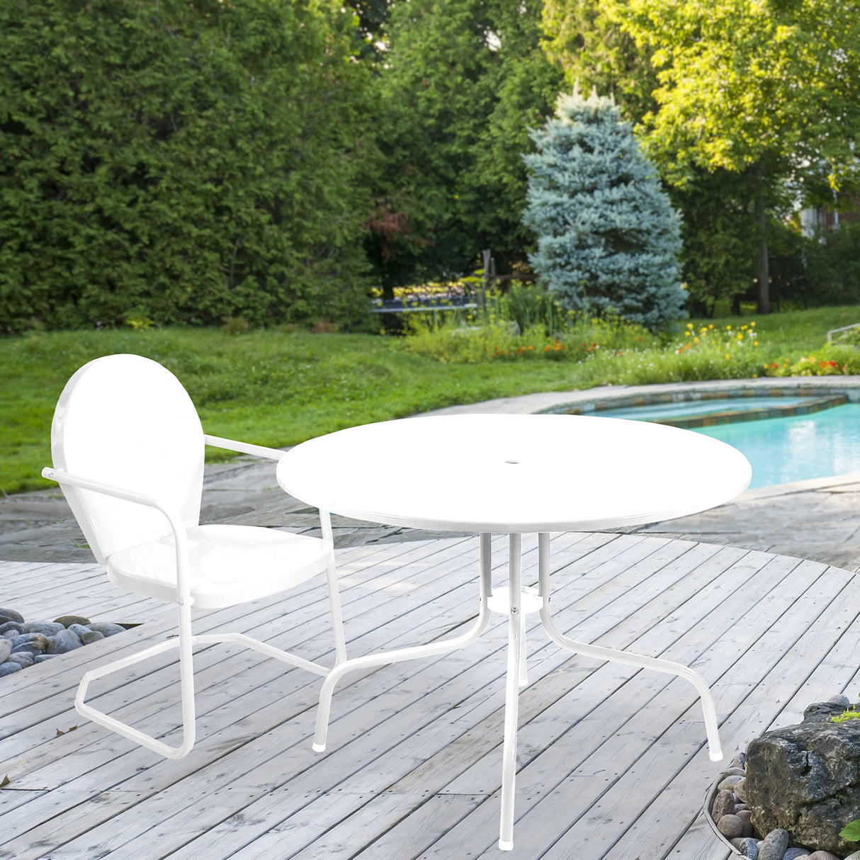 39.25" White Retro Metal Tulip Outdoor Dining Table