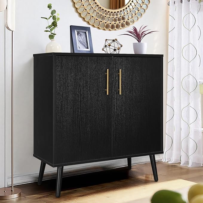 Sideboard Buffet Cabinet with Storage - 3 Doors Black Storage Cabinet with Drawers