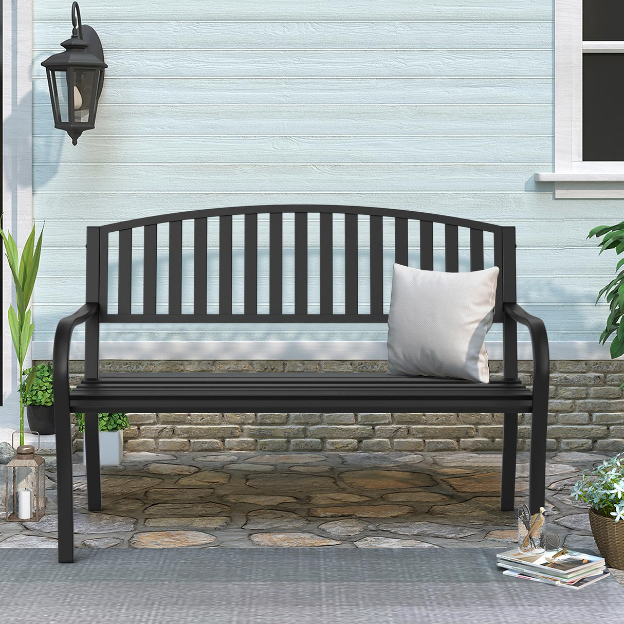 Outdoor Bench Garden Bench, Weatherproof Anti-Rust Heavy-Duty Outside Benches