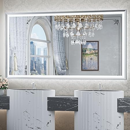 LED Mirror for Bathroom Black Metal Frame Frontlit & Backlit Lighted