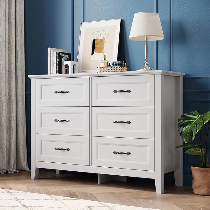 Dresser for Bedroom, Long Dresser with 6 Drawers