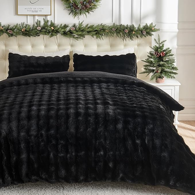 Fluffy Comforter Cover Set-Rabbit Fluff Faux Fur Duvet Cover Queen Size