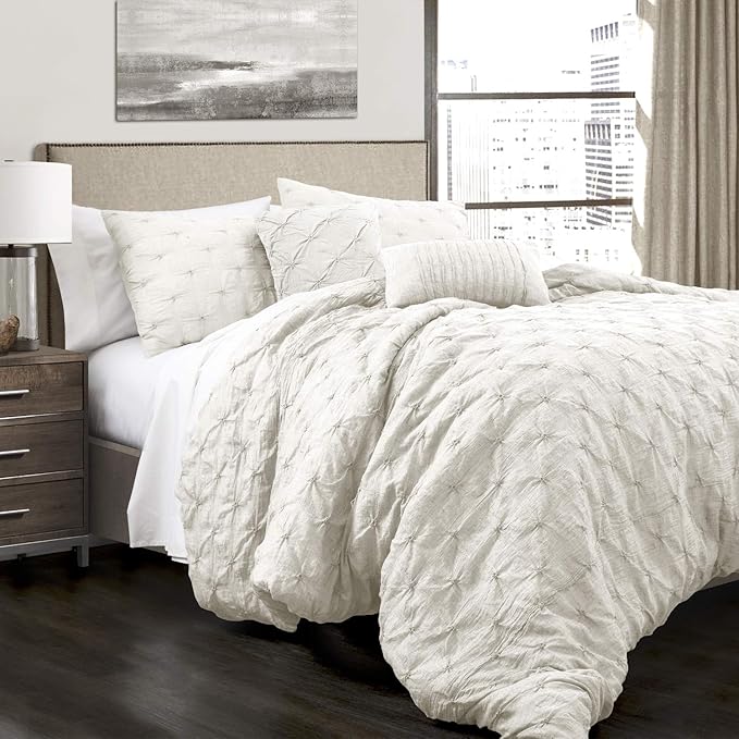 Ravello Pintuck Comforter Set - Luxe 5 Piece Textured Bedding Set - Traditional Glam