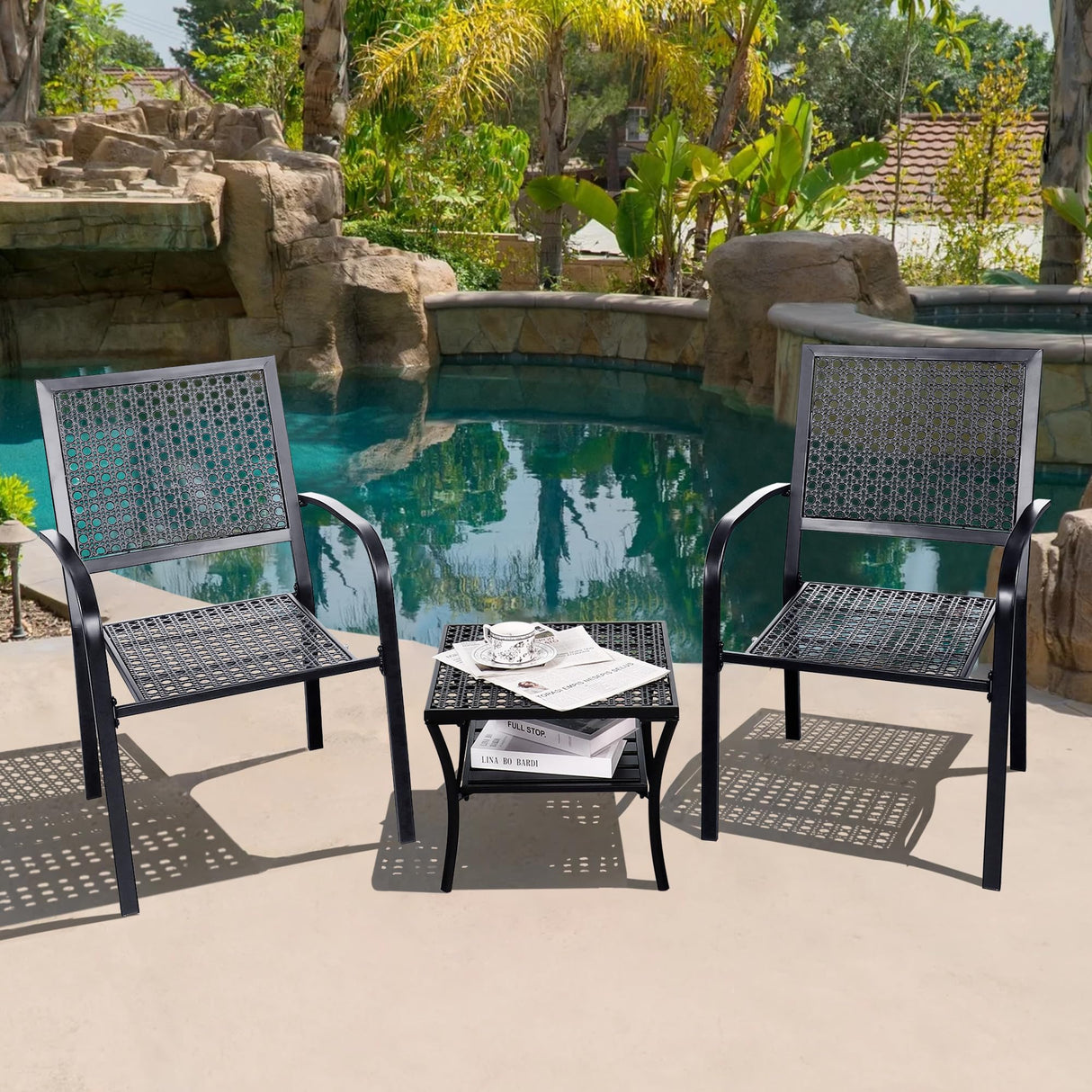 3 Pieces Patio Bistro Set, Outdoor Patio Furniture Set, Modern Patio Chairs with Table