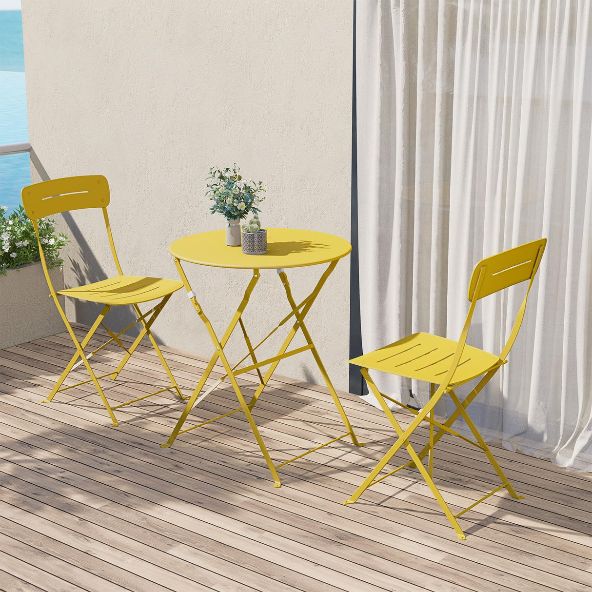Premium Frame Patio Bistro Set, Colorful Folding Outdoor Patio Furniture Sets