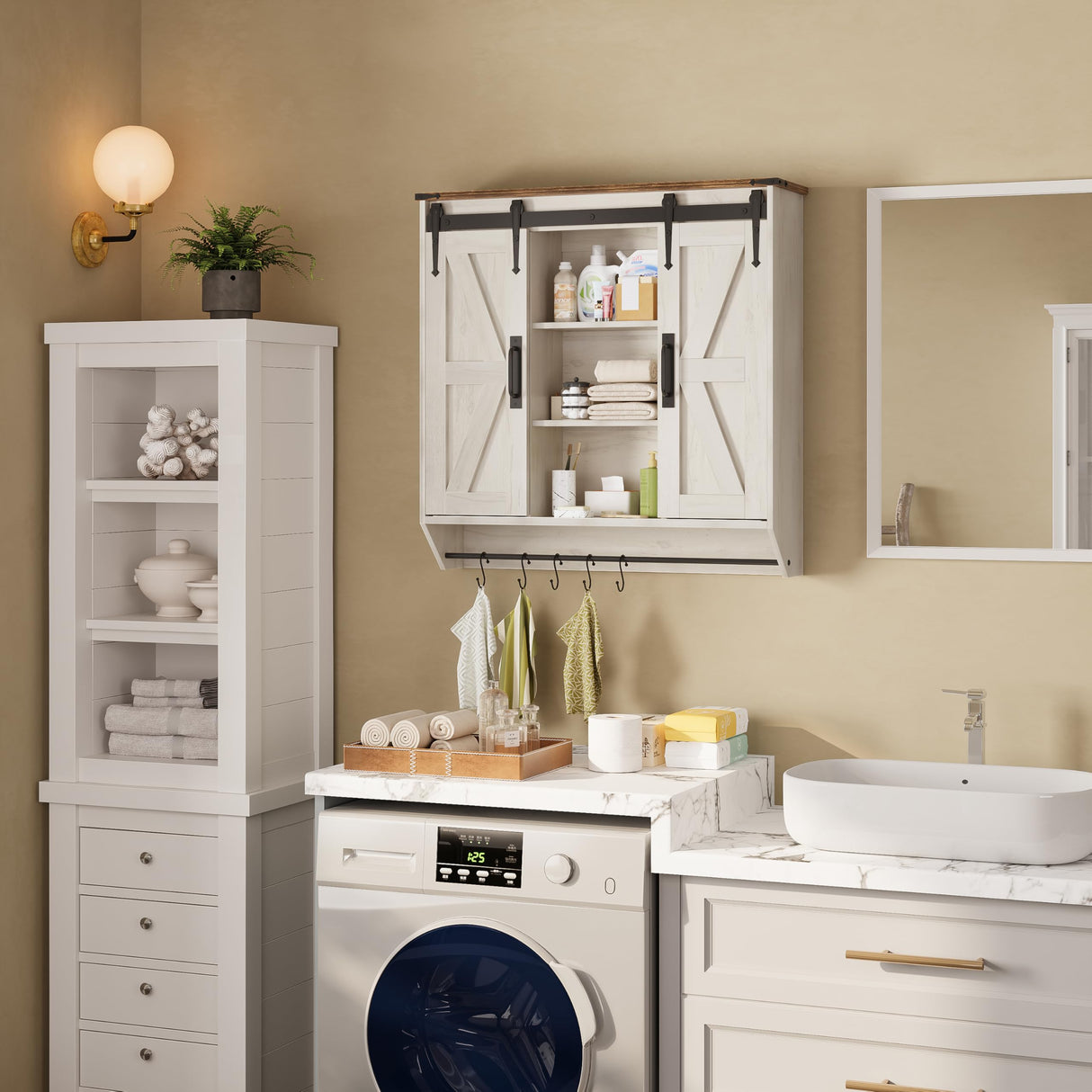 Farmhouse Medicine Cabinet 2 Sliding Barn Doors 3 Tier Rustic Wood Wall Storage