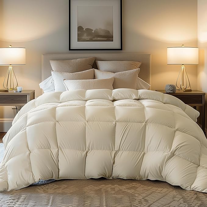 Goose Feather Comforter King Size, All Season Duvet Insert Medium Warmth, Cloud Soft