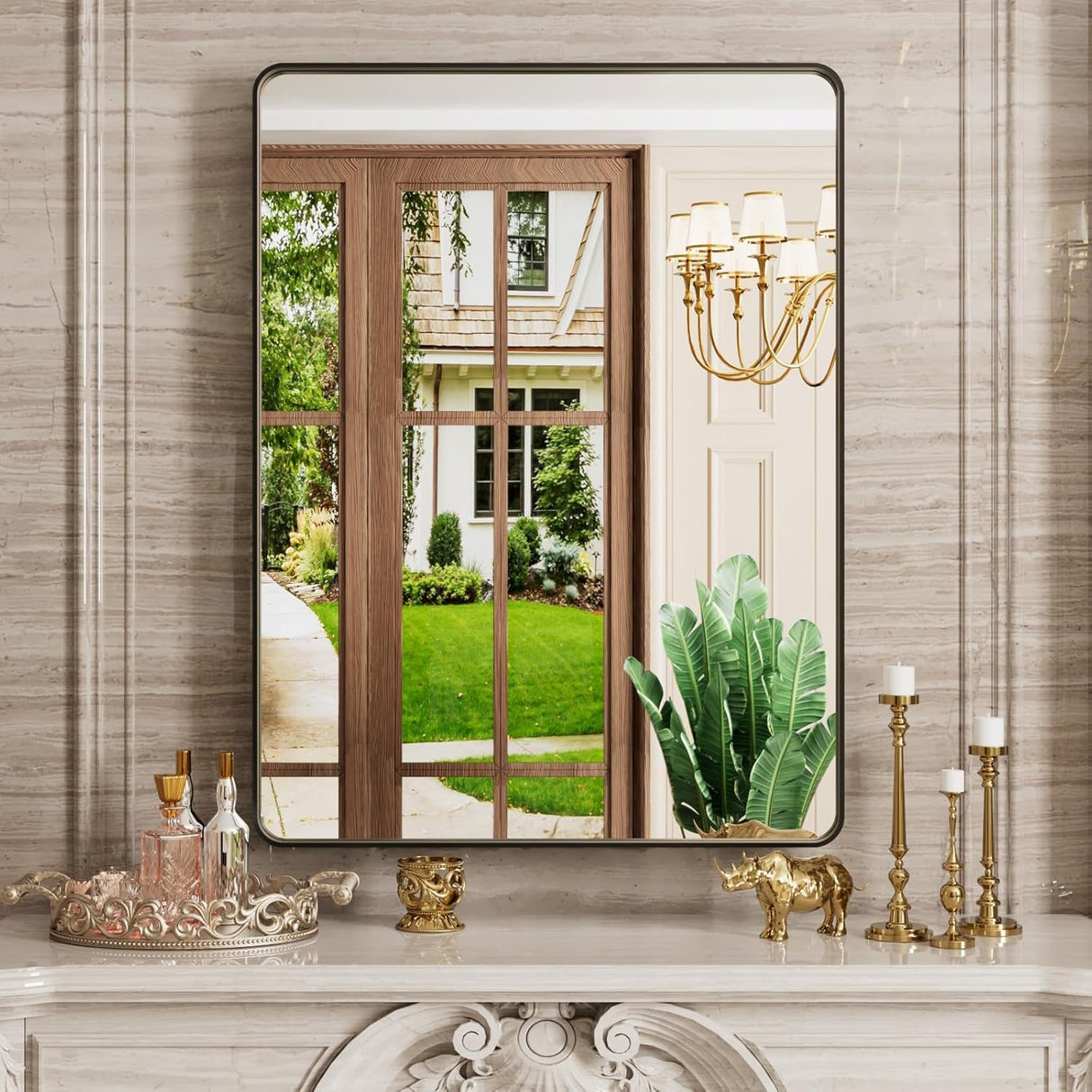 Inch Rounded Rectangle Matte Framed Wall Mounted Mirror
