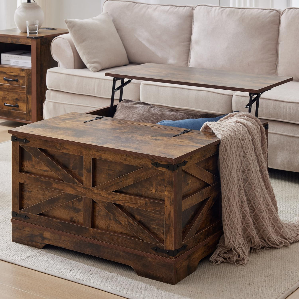 Brown Coffee Table with Storage, Cocktail Table with Hinged Lift Top