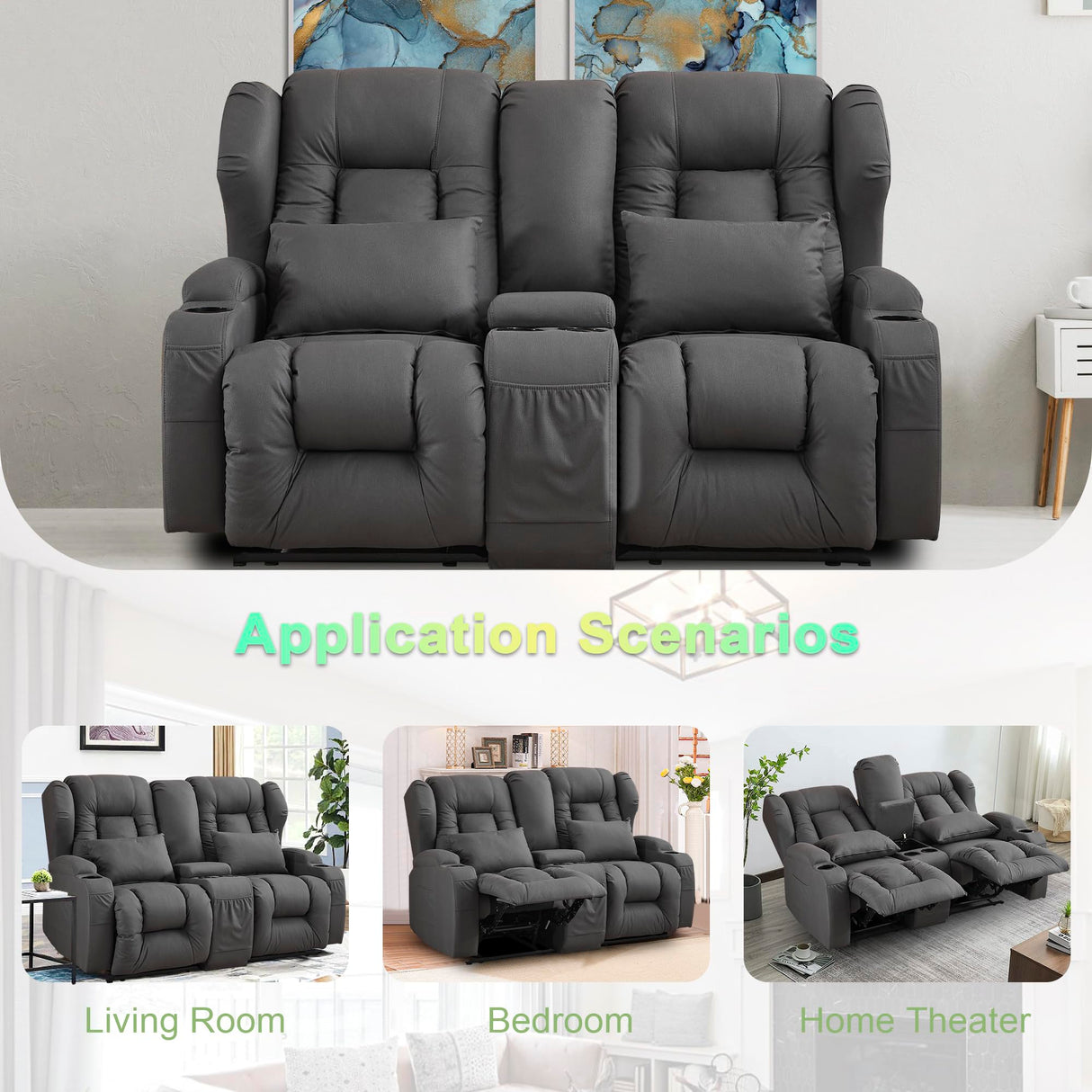 CozyNest 65" Dual Recliner Loveseat Sofa – Manual Recline, Console Storage