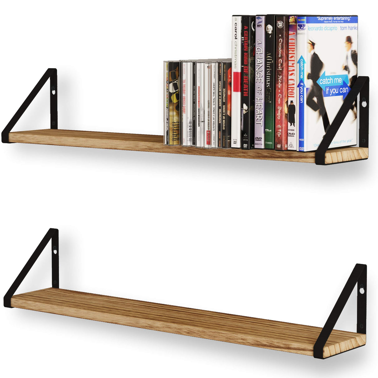 Ponza Floating Shelves for Living Room Wall Decor, 24" Wood Wall Bookshelves