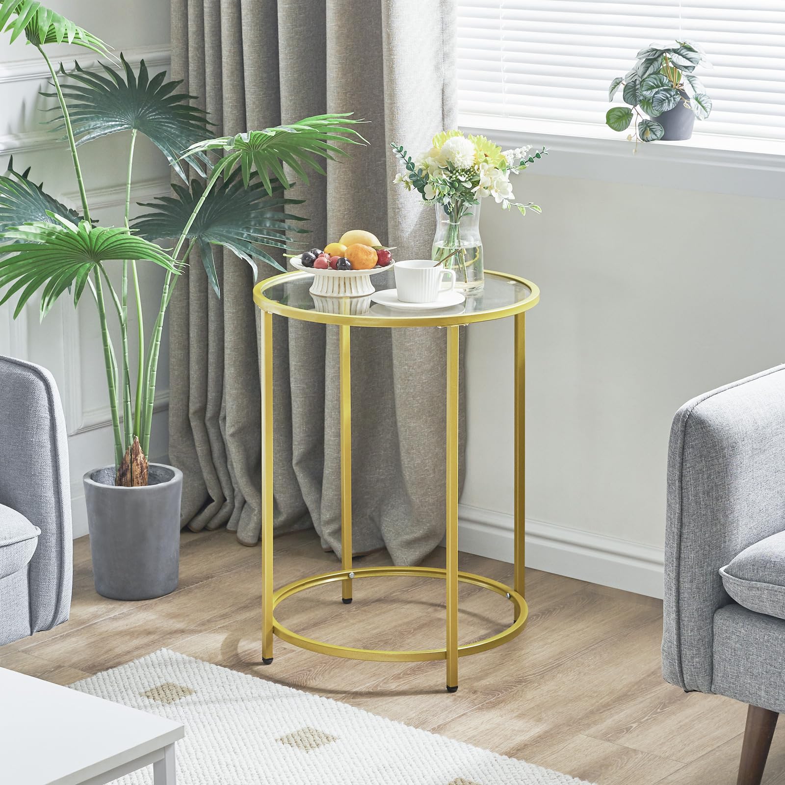 Round End Table, Tempered Glass Sofa Side Table, Gold Coffee Table for Office Bedroom Living Room