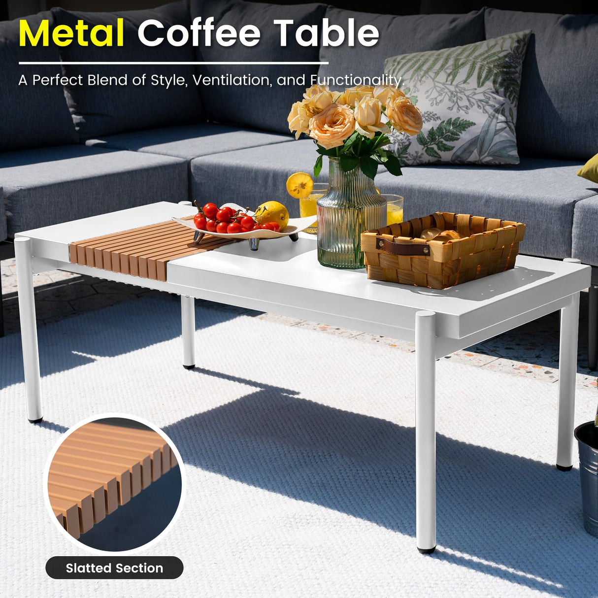 7 Pieces Metal Patio Furniture Set, Outdoor Sectional Sofa w/6 Inch Olefin Cushion and Coffee Table