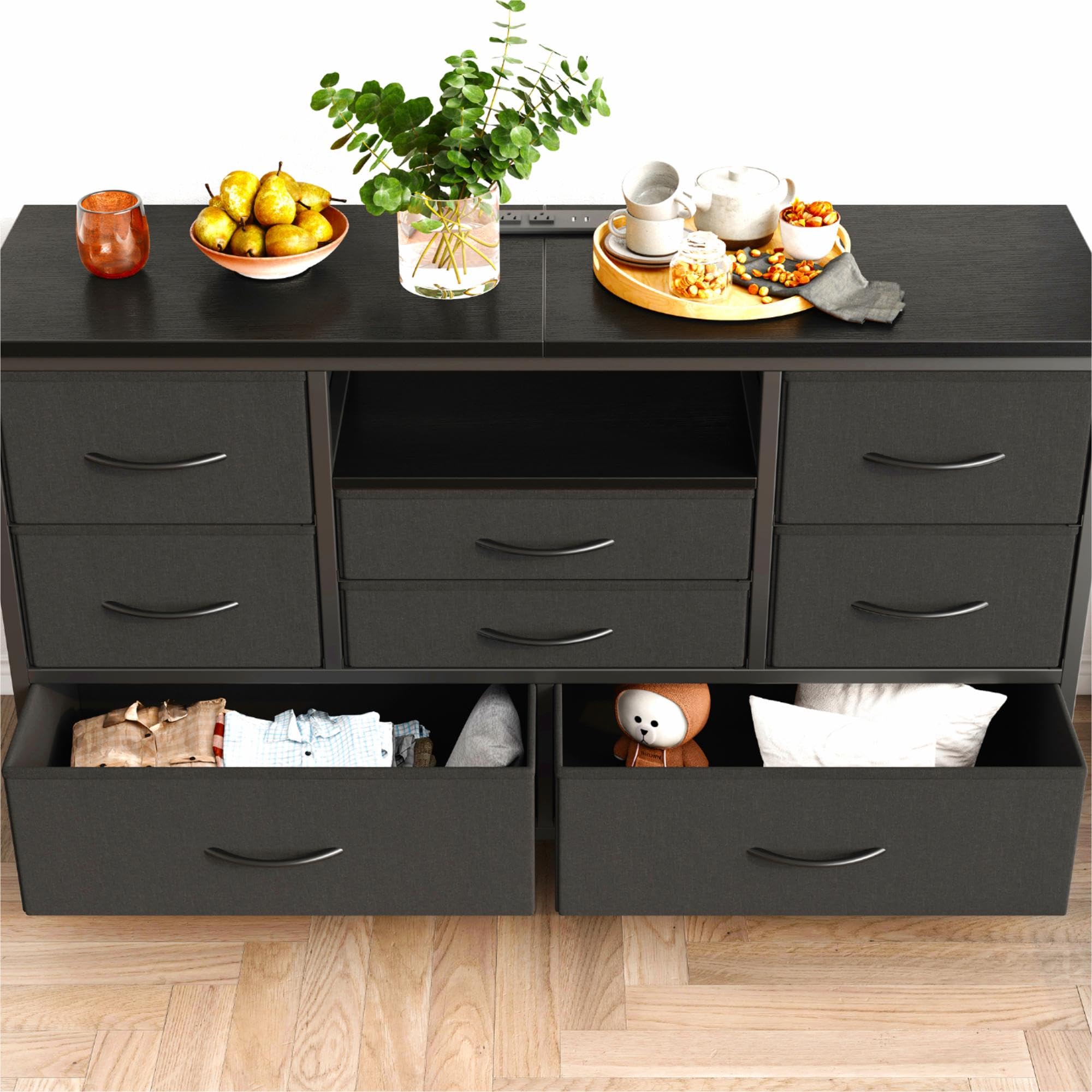 8 Dresser TV Stand with Power Outlet & LED