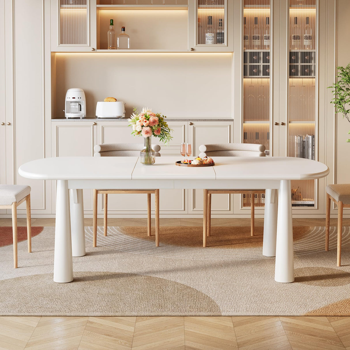 Oval Dining Table for 4-6 People, 63" Modern Wooden Kitchen Table