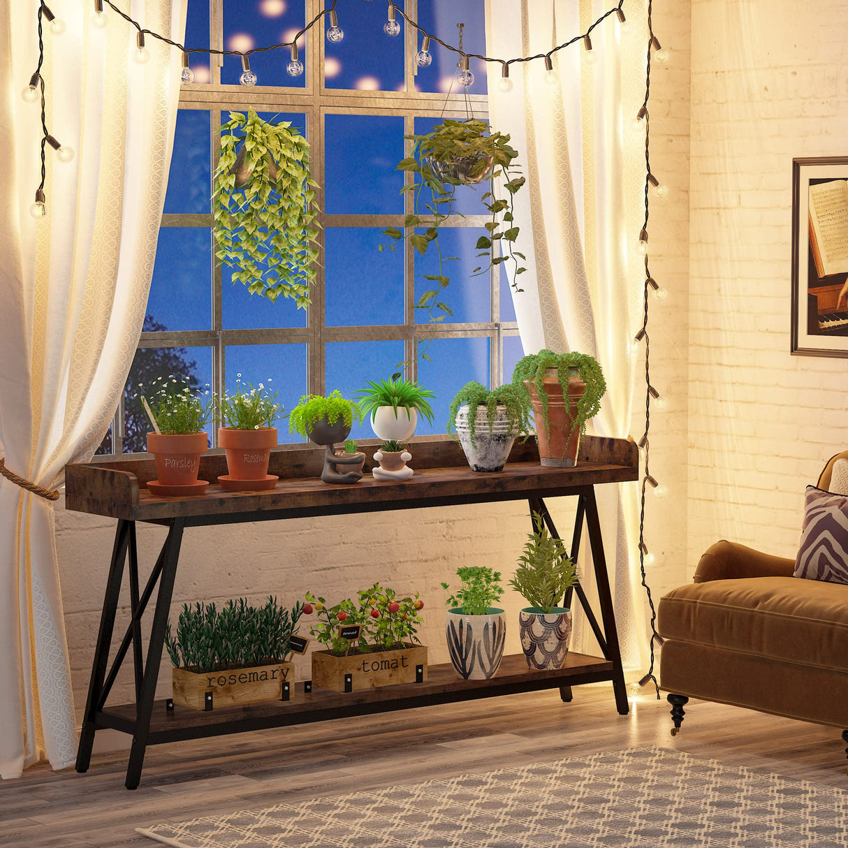 70.9 inch Extra Long Console Table Behind Couch, Rustic Industrial Sofa Table for Living Room,