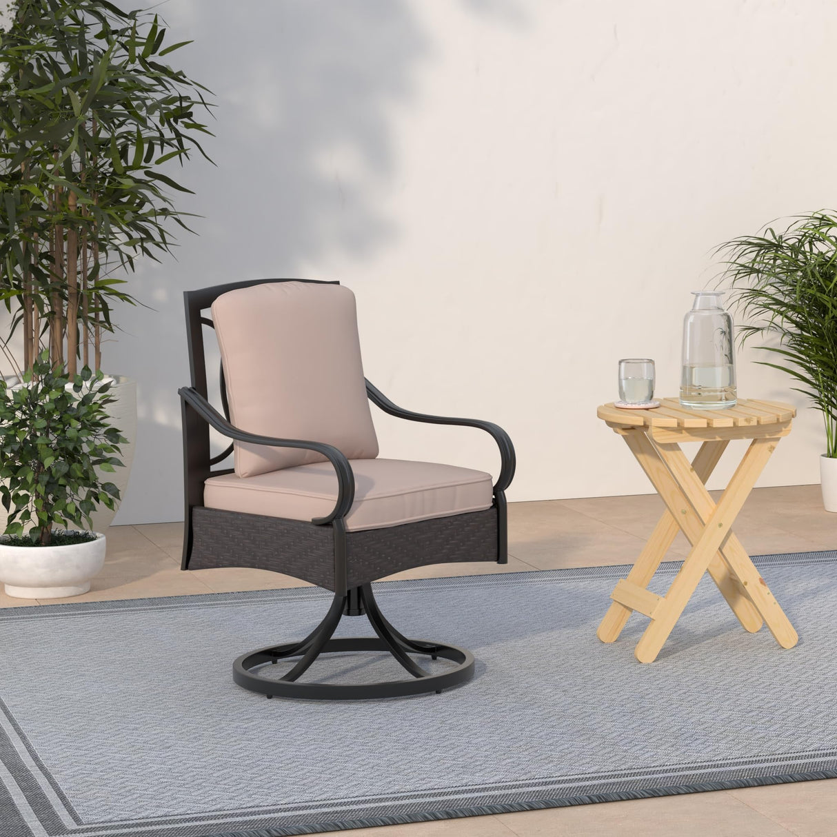 Patio Swivel Chairs Set of 4, Large & Padded Outdoor Dining Chairs