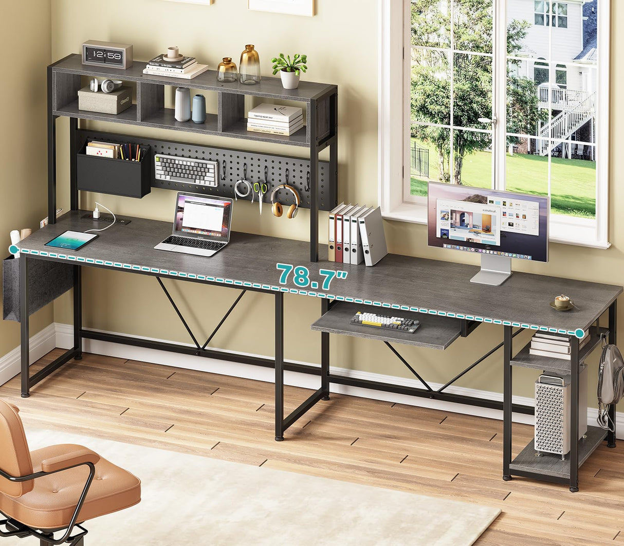Corner Computer Desk with Storage Shelves, 57.5” Reversible Home Office Desk