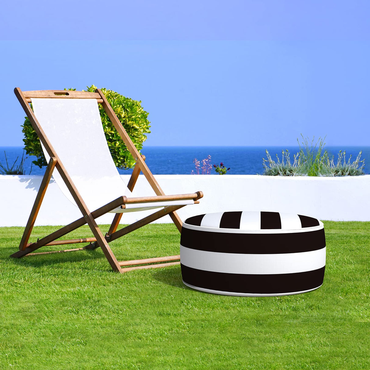 Outdoor Inflatable Ottoman, Fade-Resistant Round Footrest Stool D21”x H9”