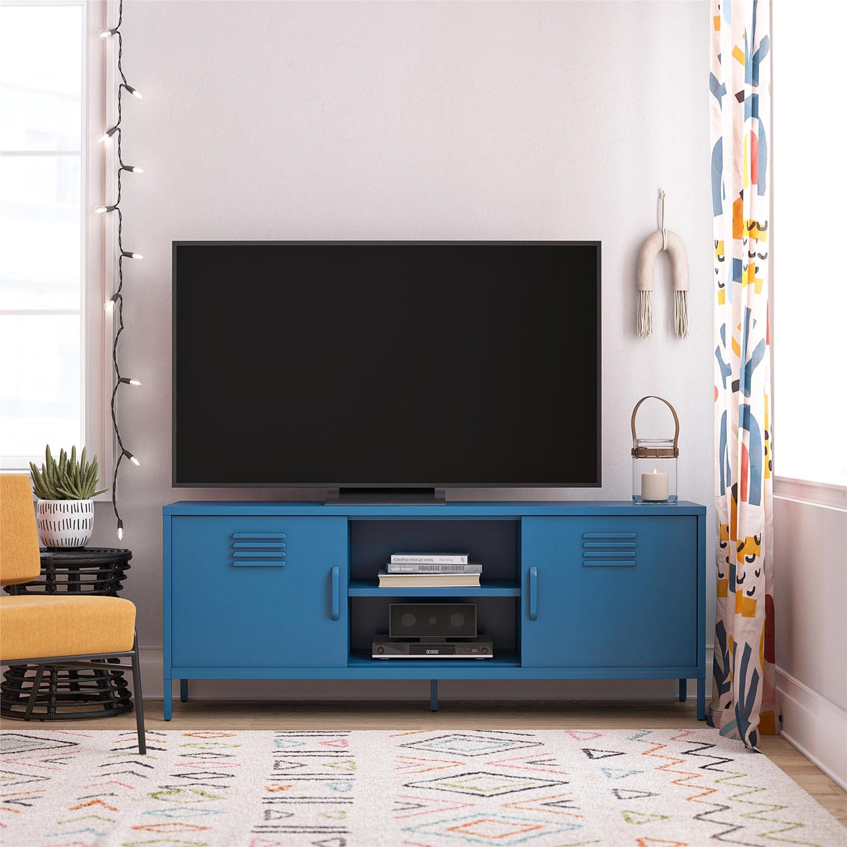 Cache Metal Locker-Style TV Stand for TVs up to 65", Bright Blue