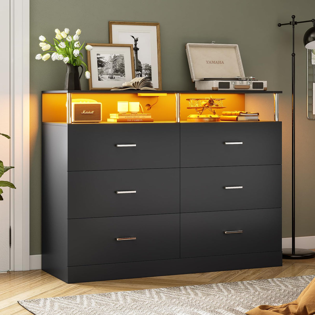 Black Dresser for Bedroom with 6 Drawers, Dressers & Chests of Drawers