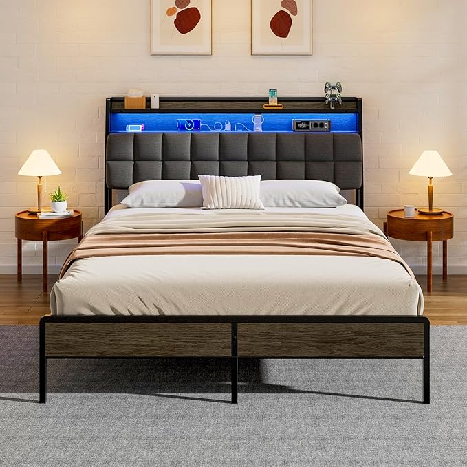 Queen Size Bed Frame with Headboard, Metal Bed Frame