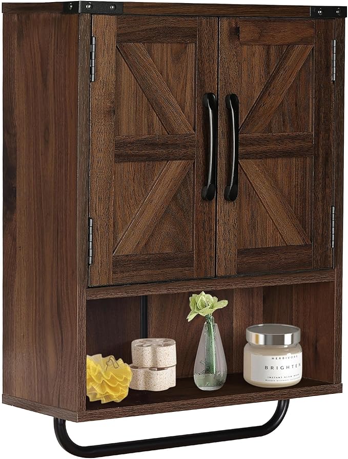 Wall Storage Cabinet with Two Barn Door, Rustic Mounted Medicine Cabinet with