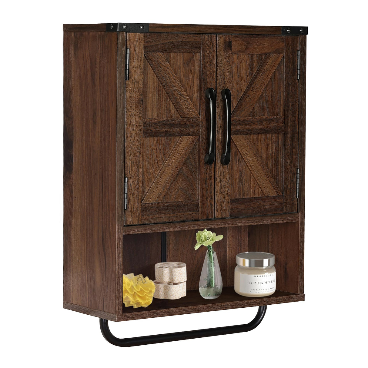 Wall Storage Cabinet with Two Barn Door, Rustic Mounted Medicine Cabinet with