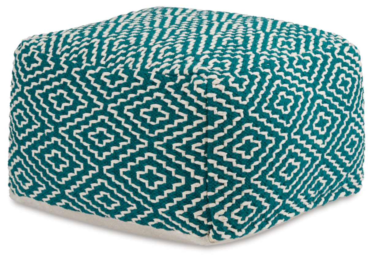 Brynnsen Casual Handwoven Geometric Pouf, Green & White