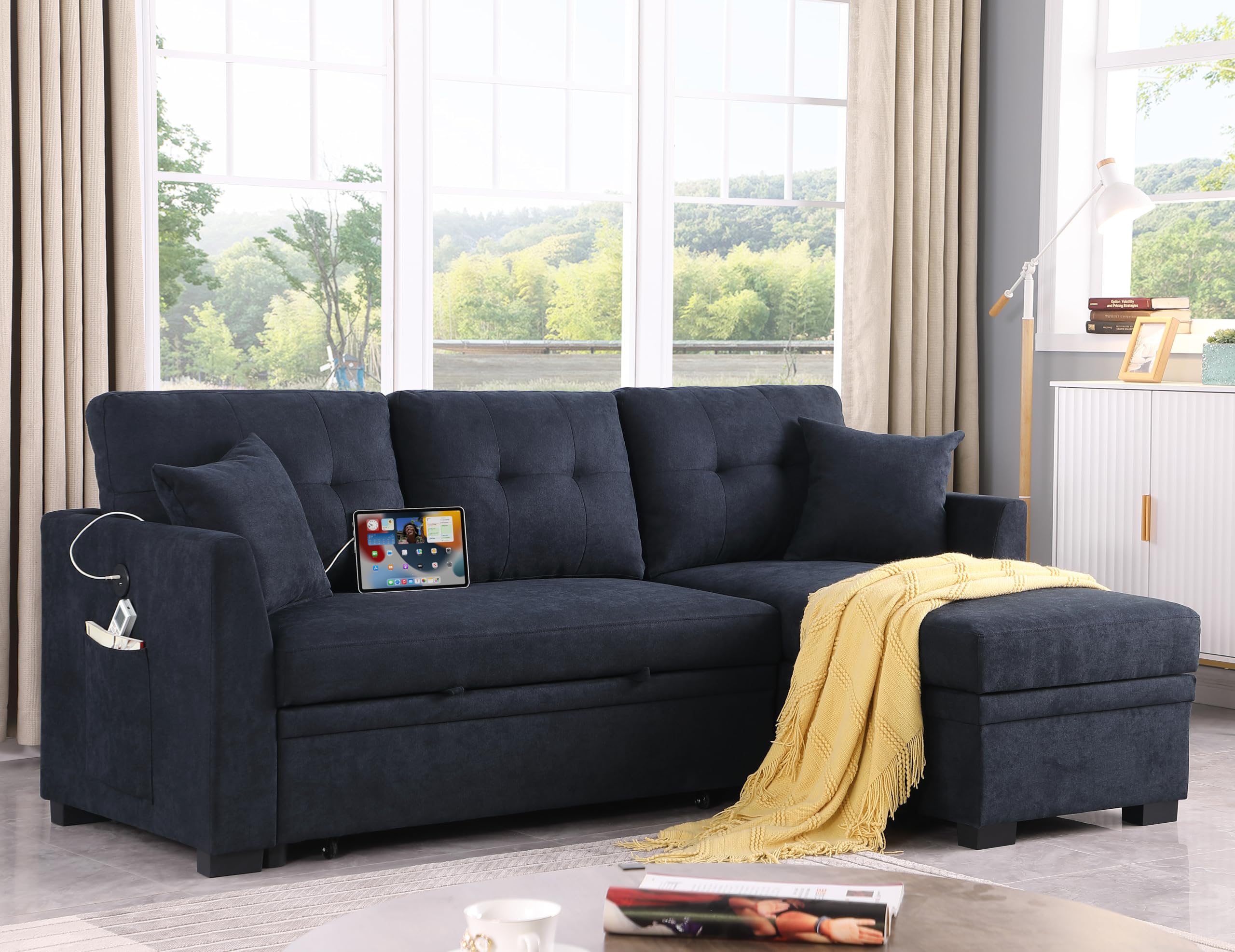 81.5" Sectional Sleeper Sofa Bed with Storage Chaise,L-Shape Oversized Sectional