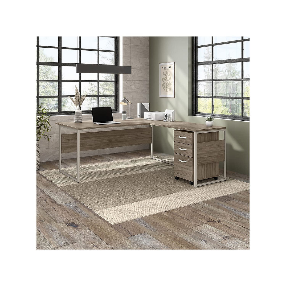 Hybrid 72-Inch W L-Shaped Table Desk with 3-Drawer Mobile File Cabinet Bundle