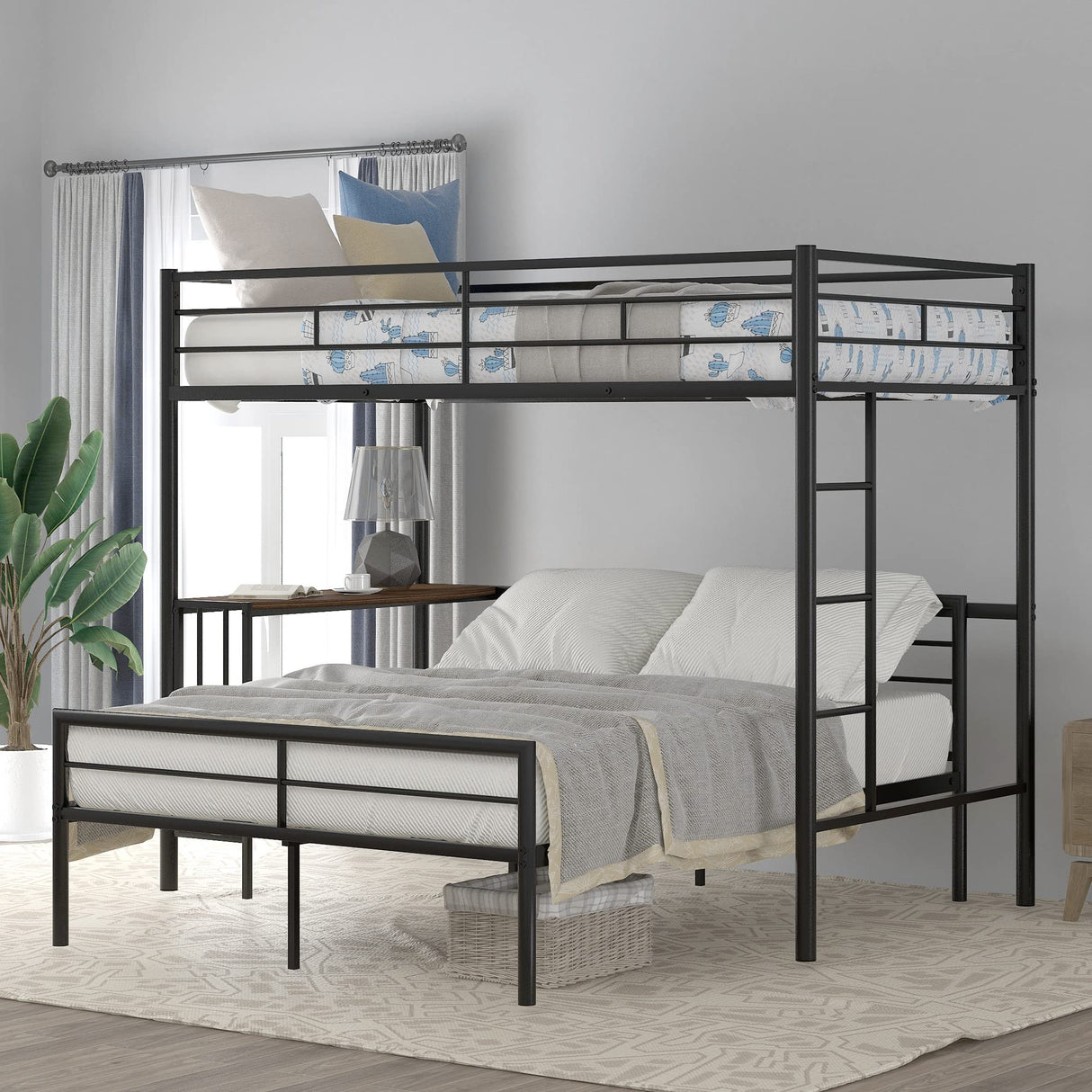 Twin Over Full Bunk Bed, Metal L-Shaped Bunk Bed Frame
