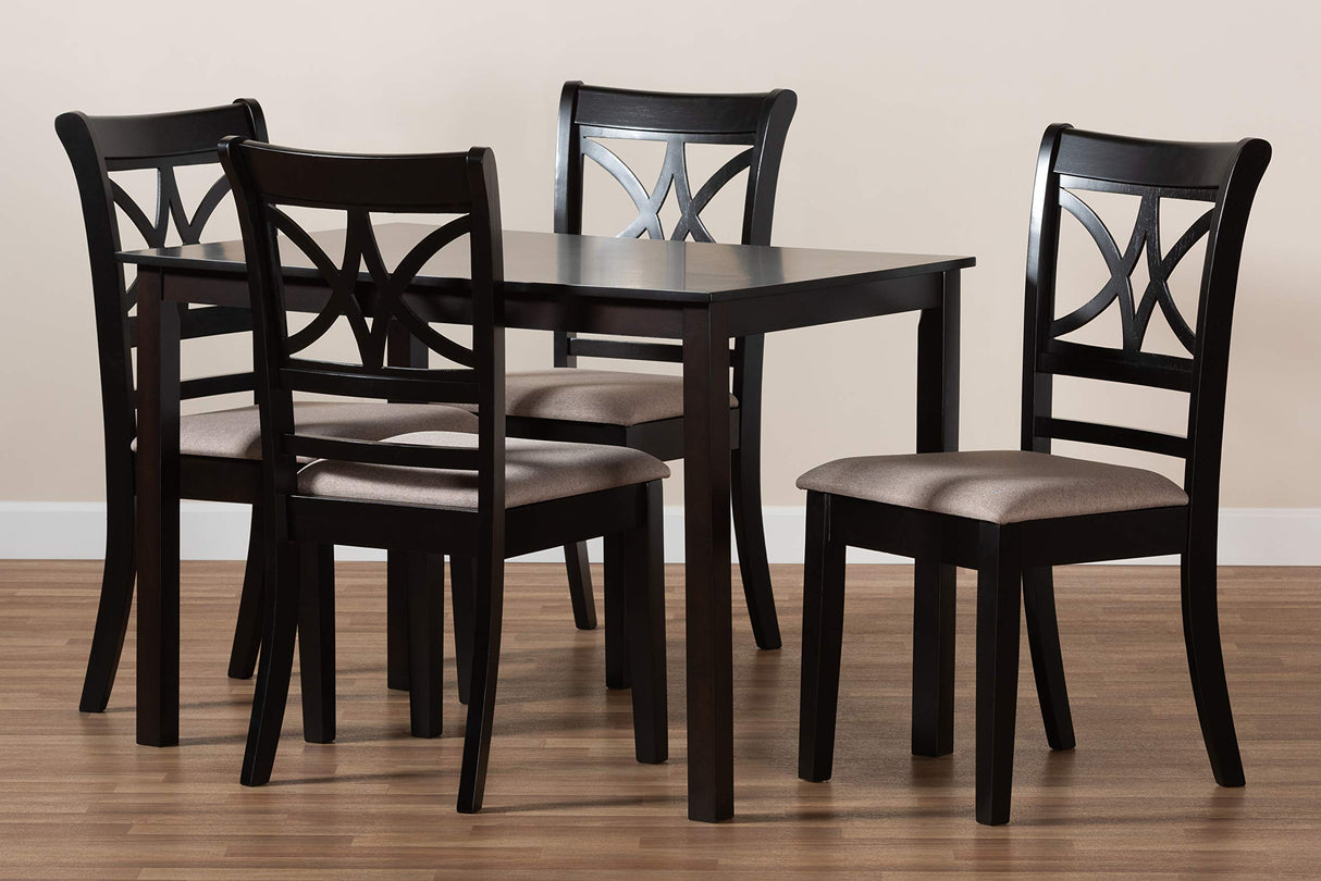 Set and Dining Set Sand Fabric Upholstered and Espresso Brown Finished Wood 5-Piece