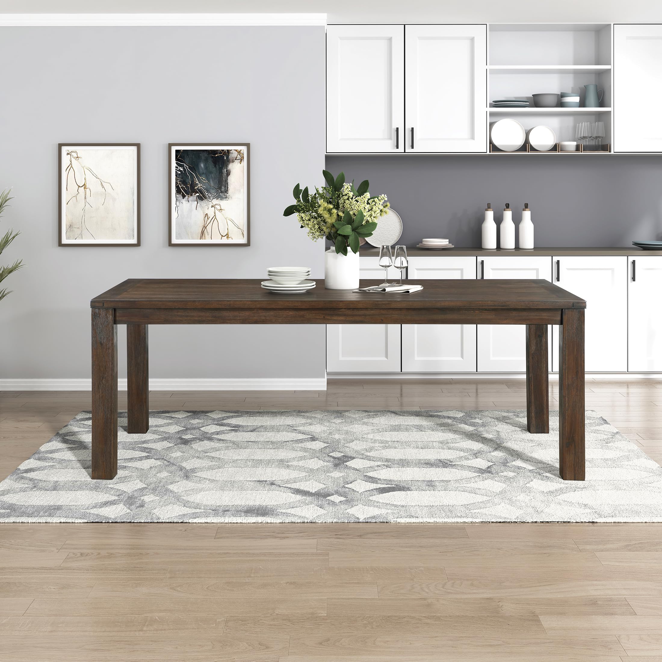 79" Dining Table for 8 - Modern Rectangular Solid Acacia Wood Table