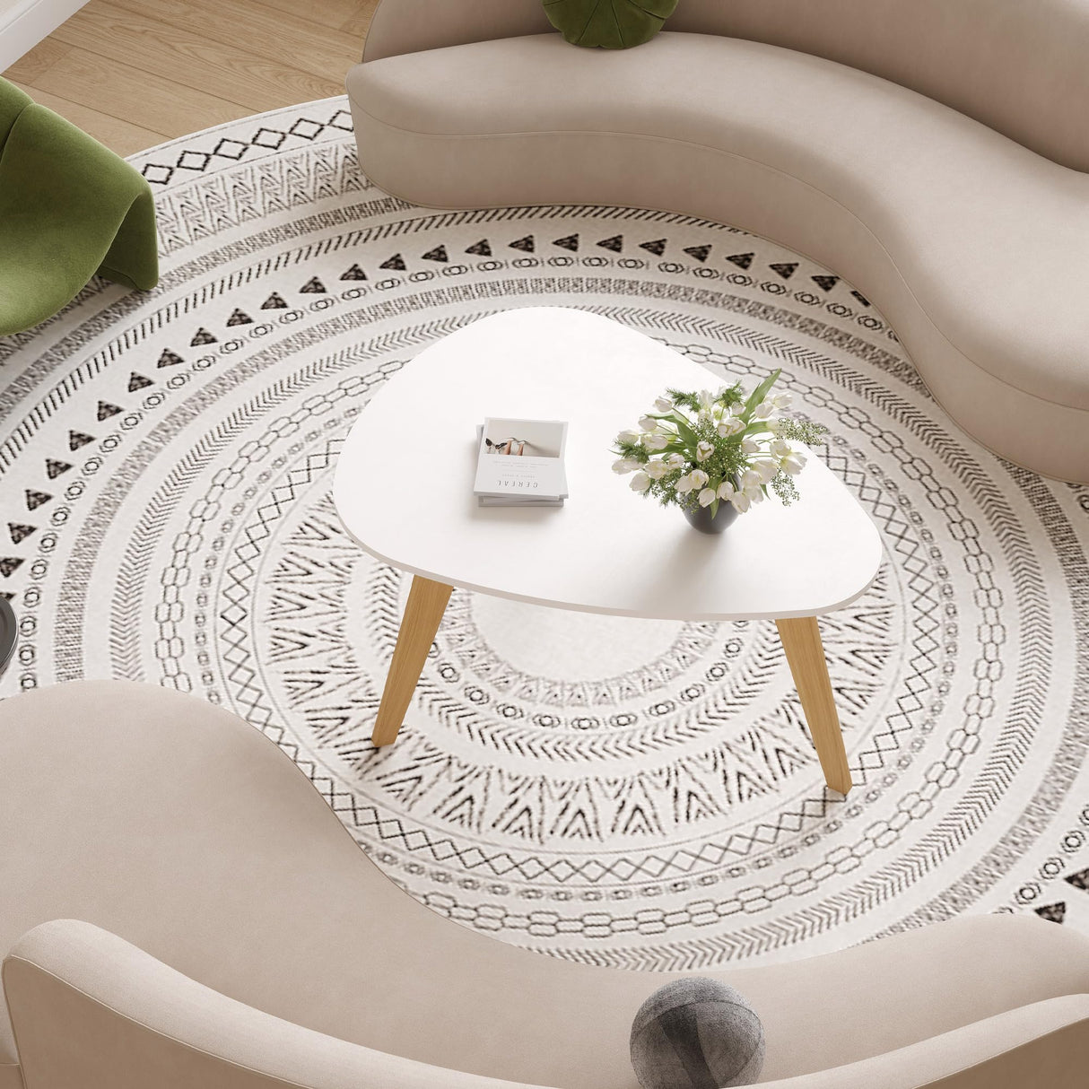 Small Oval Coffee Table,31.5" White Leaf-Shaped Center Table