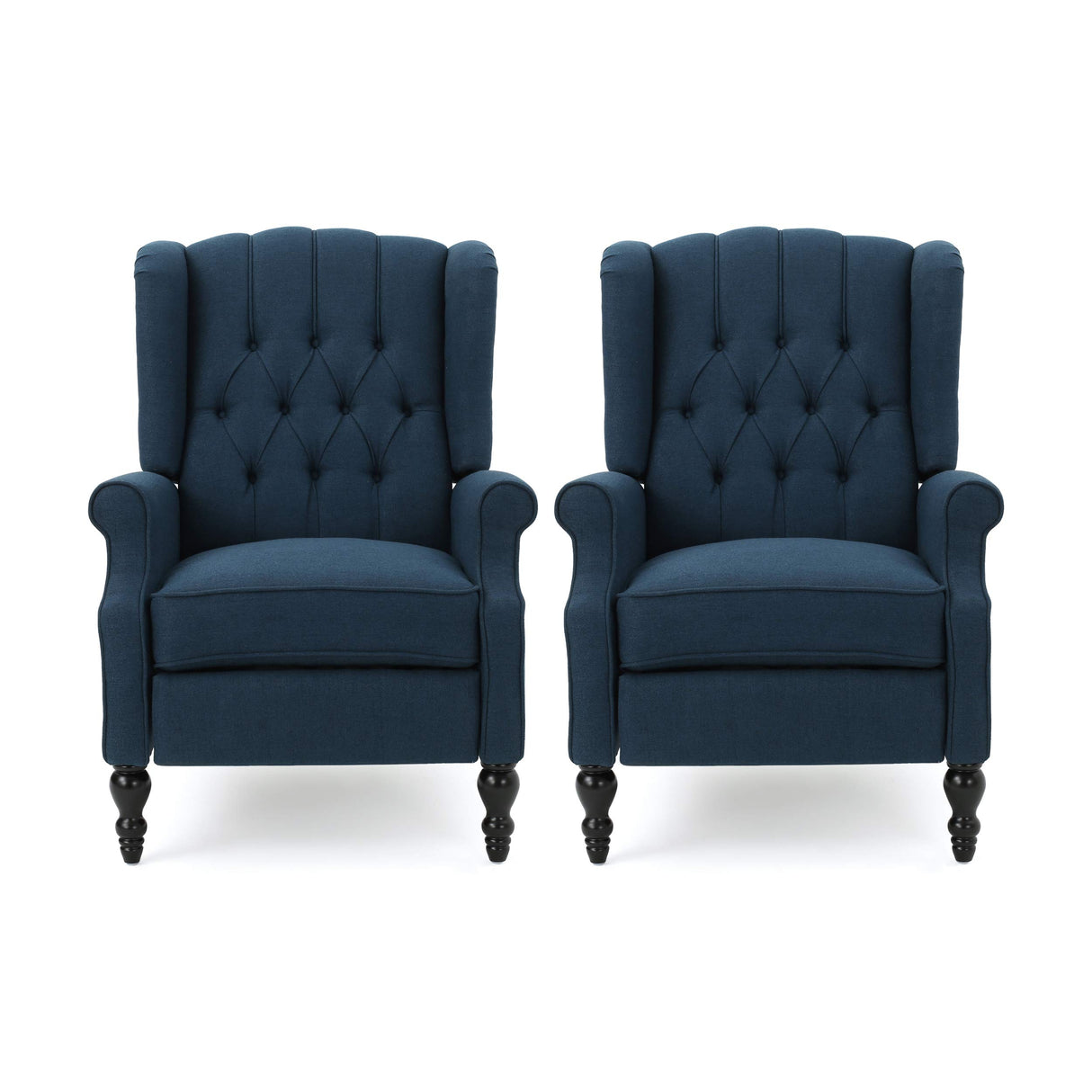 Earlean Fabric Recliner (Set of 2), Navy Blue, Dark Brown