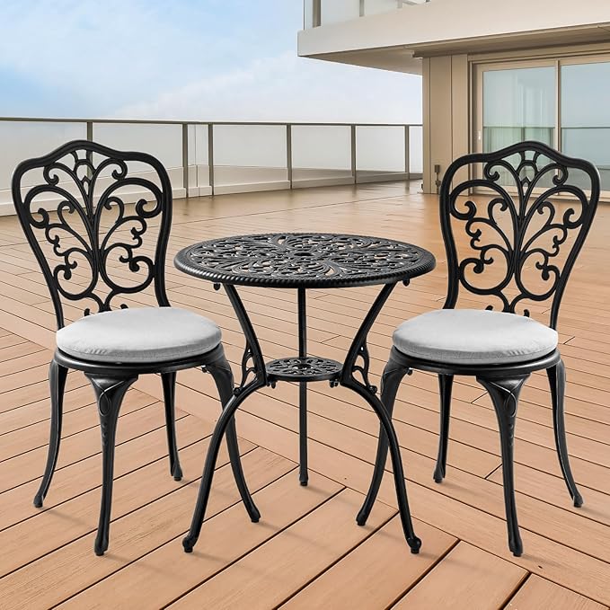 3 Piece Patio Bistro Set with Cushions, Outdoor Bistro Table and Chairs Set of 2