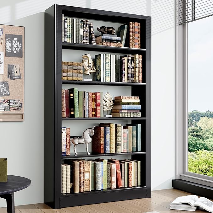 Metal Bookshelf, 5 Tier Black Bookcase with Adjustable Storage Shelves, 69" Tall Book