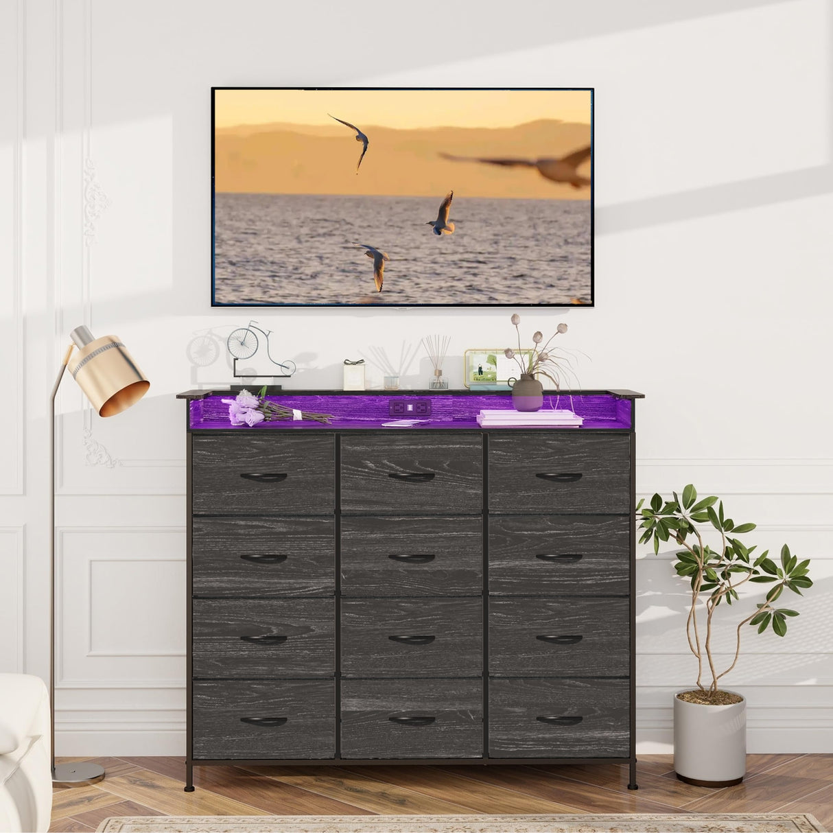 Dresser with LED Light 12 Drawers Dresser