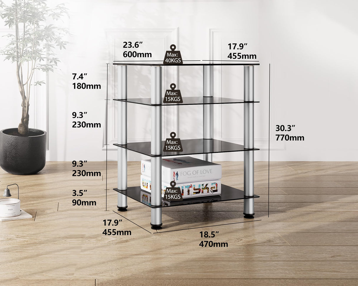 4-Tier Media Stand Audio/Video Component Cabinet with Glass Shelf