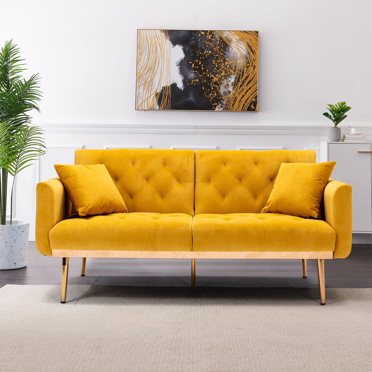 Velvet Couch, Tufted Loveseat Sofa with 2 Couch Pillows,Accent Sofa Recliner