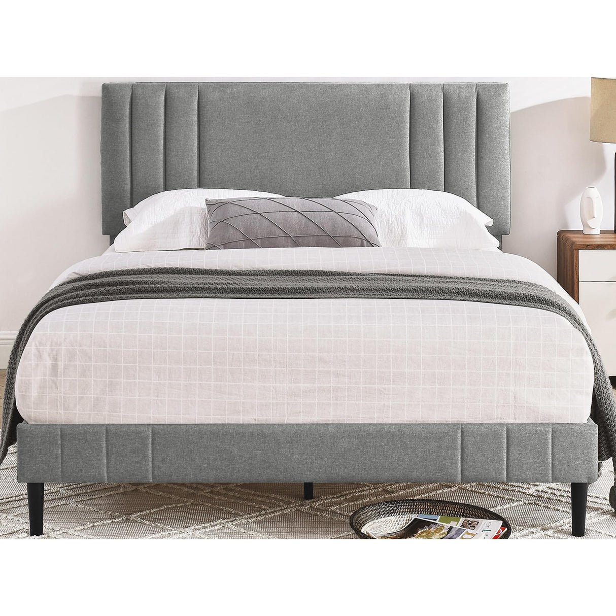 Chicago Modern Tufted Upholstered Platform Queen Size Bed Frame, Grey