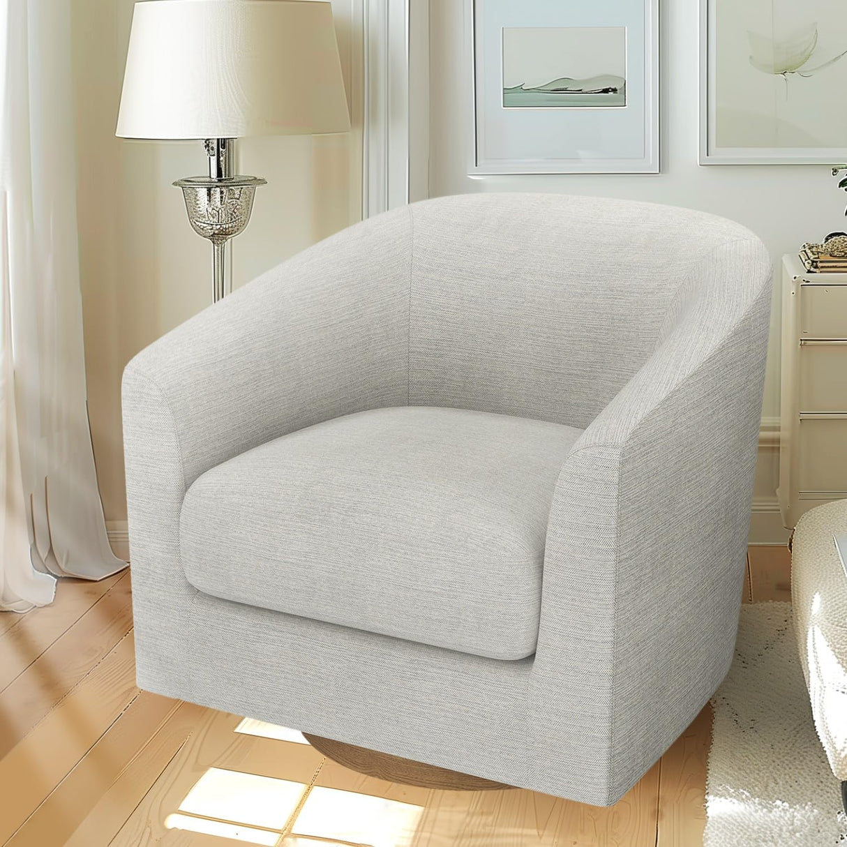 Accent Chair,Memory Foam Upholstered Barrel Sofa Chair, Linen Living Room