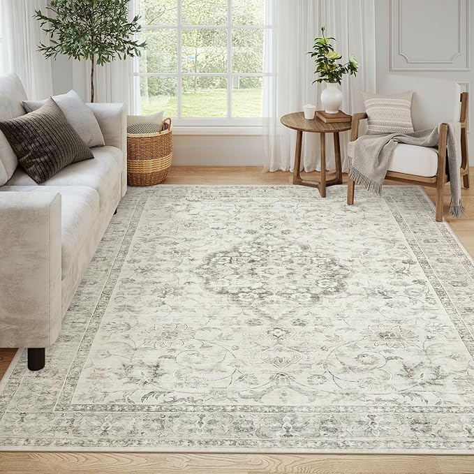 Machine Washable Rug 5x7 Sage Green Rugs for Living Room, Non Slip Vinatge Rug Boho