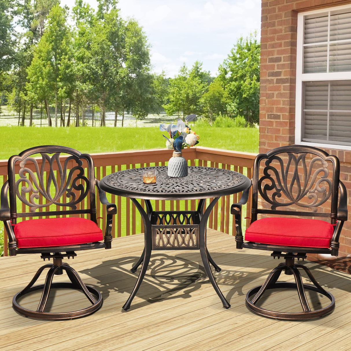 3 Pieces Outdoor Bistro Set, Cast Aluminum Conversation Set