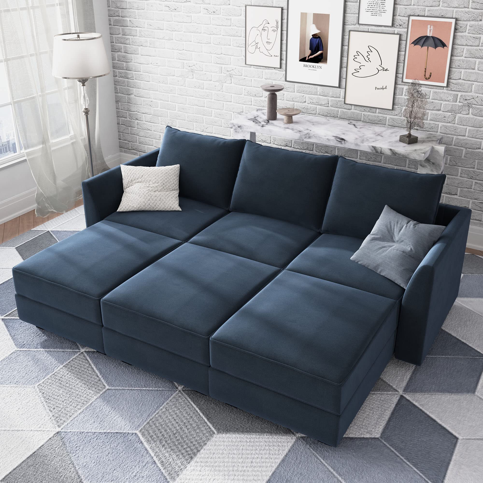 Modular Sectional Sleeper Sofa with Storage Seat Velvet Sectional Sofa